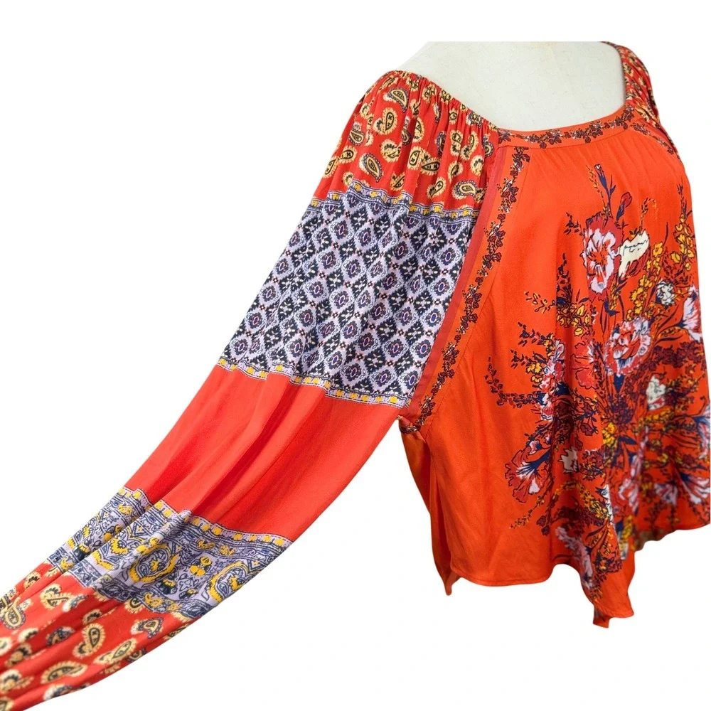 EUC Free People Positano Blouse S Floral Paisley Balloon Sleeve Boho Festival‎